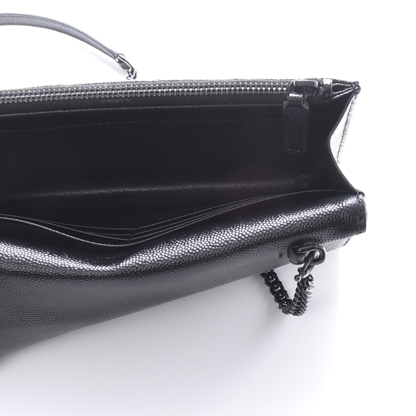 Grain De Poudre Matelasse Chevron Monogram Envelope Chain Wallet Black