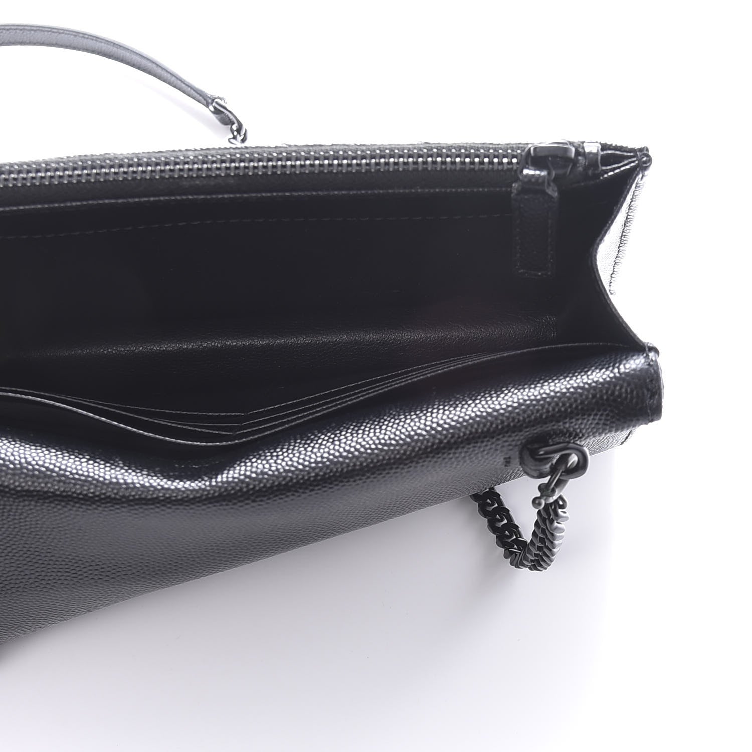 Saint Laurent Grain De Poudre Matelasse Chevron Monogram Envelope Chain Wallet Black 5 of 10