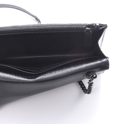 Saint Laurent Grain De Poudre Matelasse Chevron Monogram Envelope Chain Wallet Black 5 of 10
