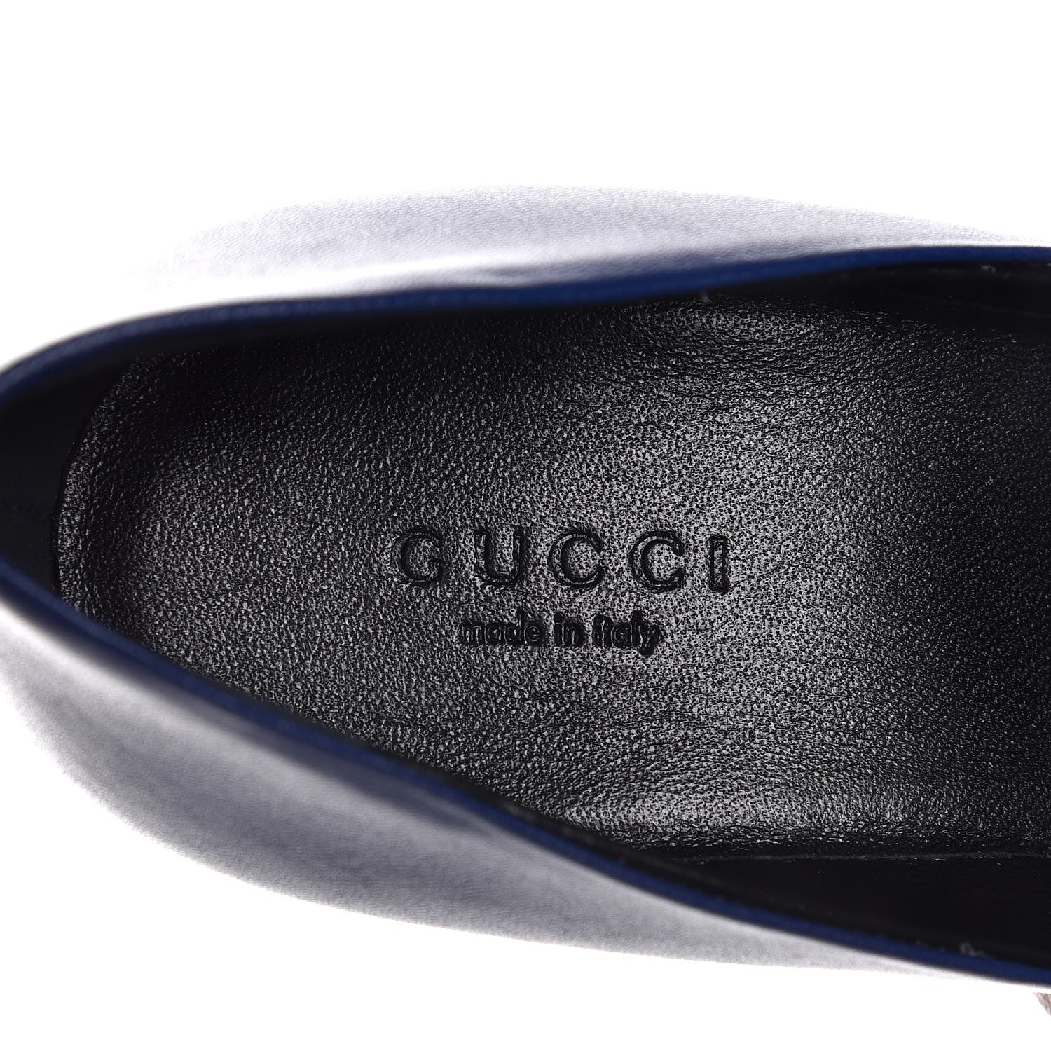 Gucci Nappa Logo Plate Round Toe Pumps 37 Zaffiro 9 of 11