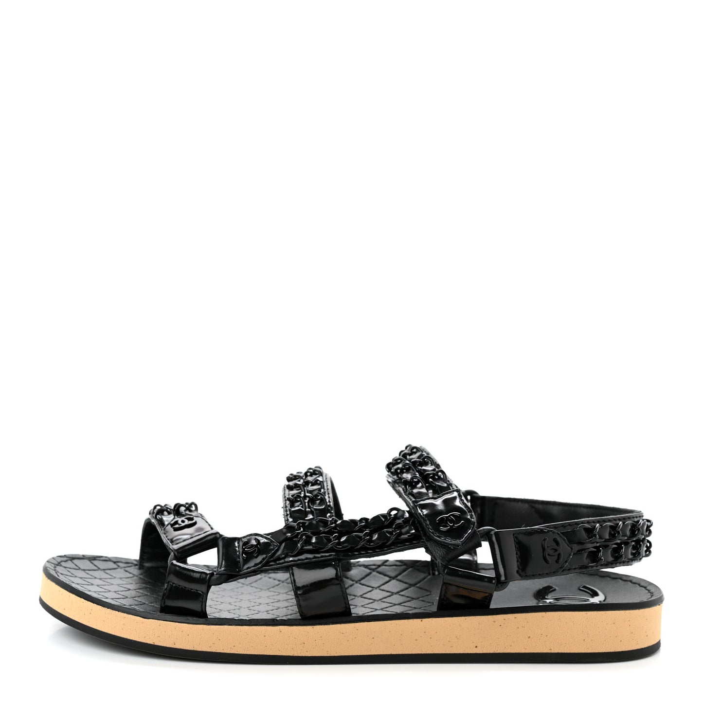 Laminated Goatskin Chain Sandals 39 Black