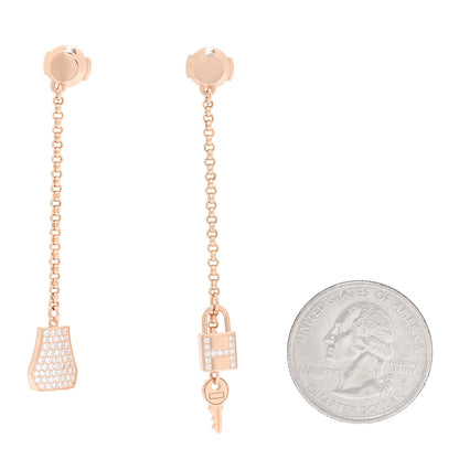 Hermes 18K Rose Gold Diamond Kelly Clochette Drop Earrings 2 of 6