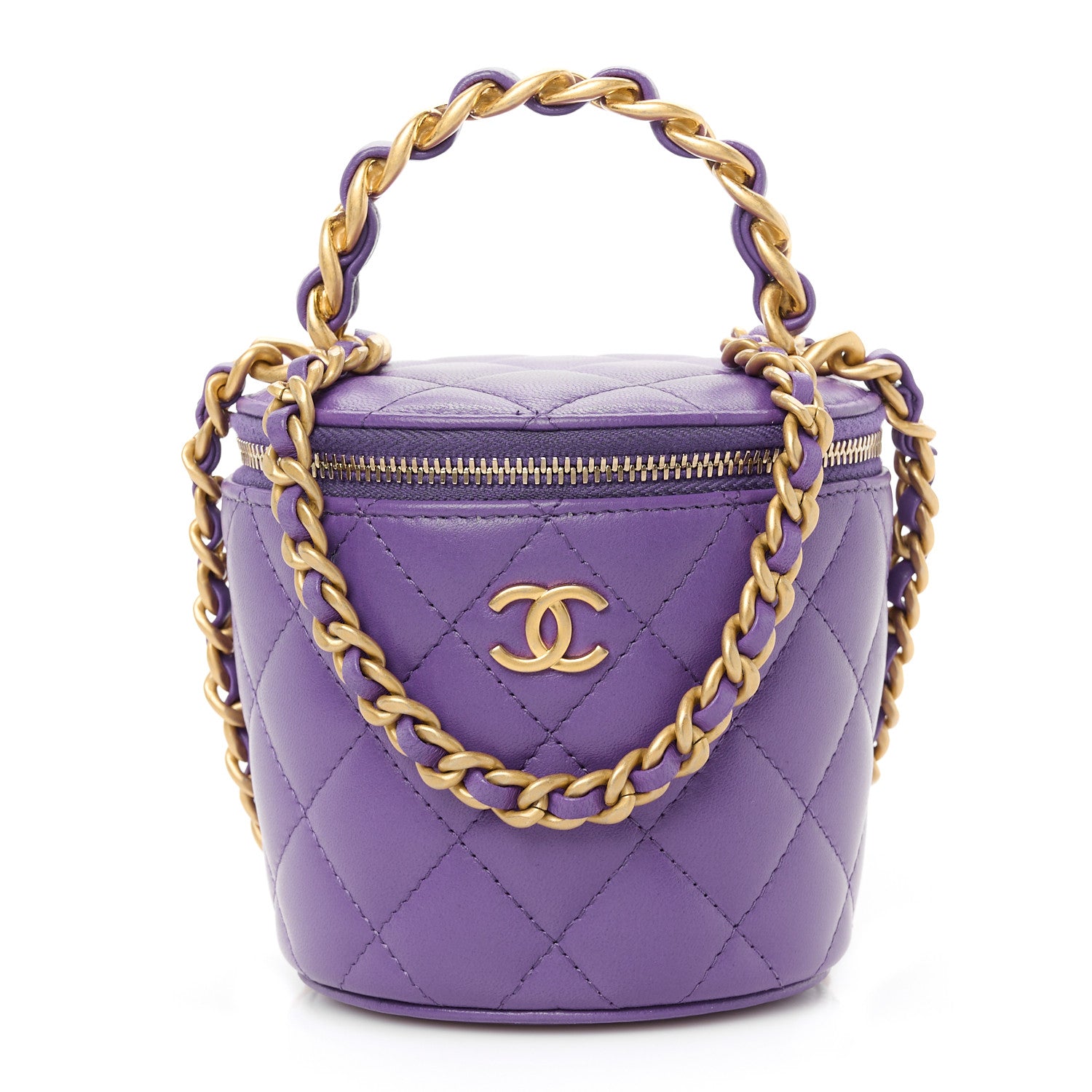 Chanel Lambskin Quilted Afternoon Tea Top Handle Vanity Case With Chain  Dark Purple 1 of 10