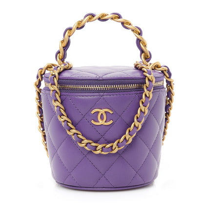 Chanel Lambskin Quilted Afternoon Tea Top Handle Vanity Case With Chain  Dark Purple 1 of 10