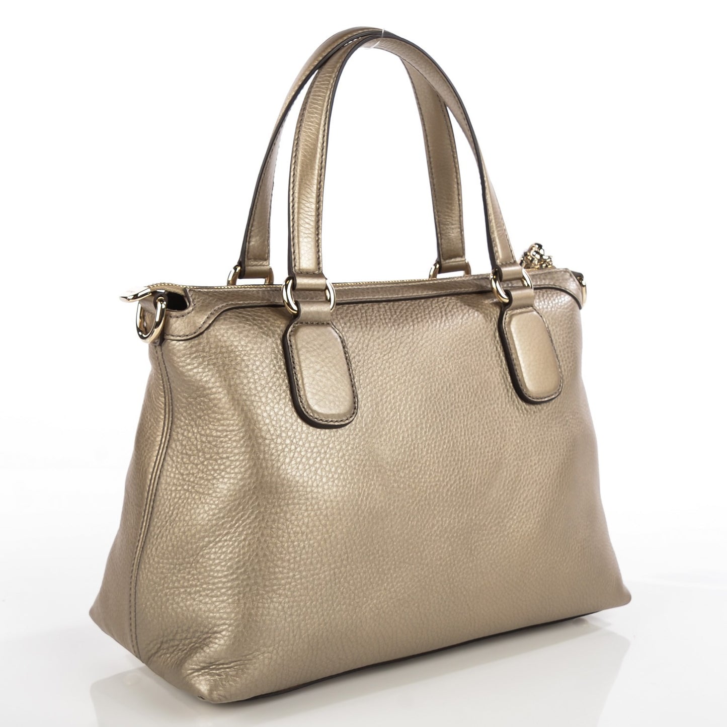 Metallic Cellarius Calfskin Small Soho Top Handle Satchel Golden Beige