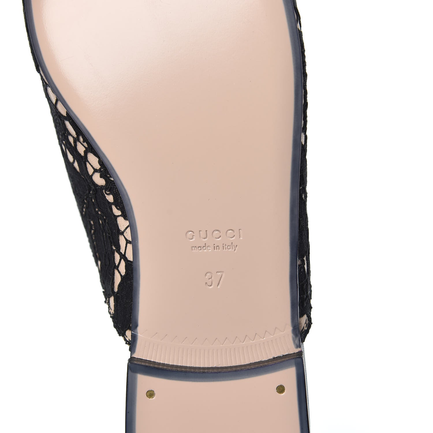 Gucci Lace Malaga Kid Womens Princetown Slippers 37 Black Skin Rose 6 of 7