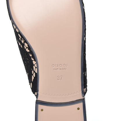 Gucci Lace Malaga Kid Womens Princetown Slippers 37 Black Skin Rose 6 of 7