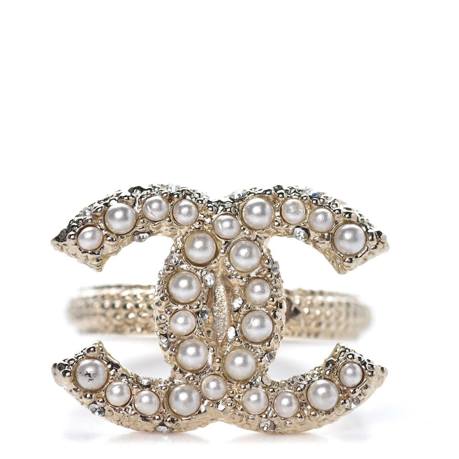 Chanel Crystal Pearl CC Ring 6 Gold 1 of 6