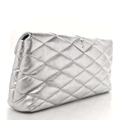 Saint Laurent Metallic Lambskin Quilted Sade Puffer Envelope Clutch Argento 3 of 10