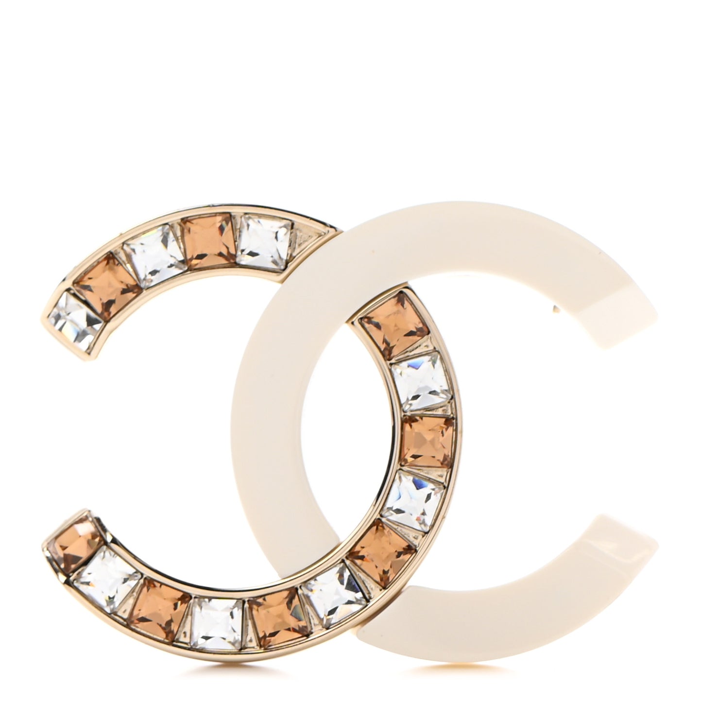 Resin Crystal Baguette CC Brooch Gold White