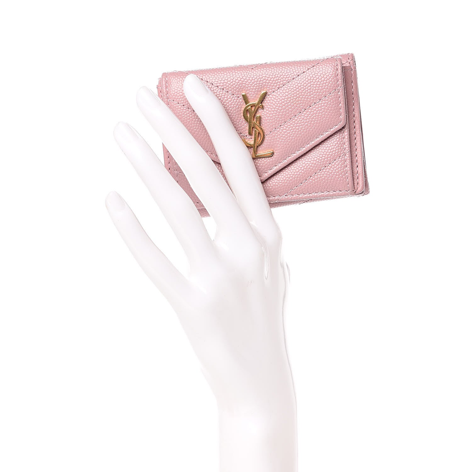 Saint Laurent Grain De Poudre Matelasse Chevron Monogram Tiny Wallet Tender Pink 2 of 8