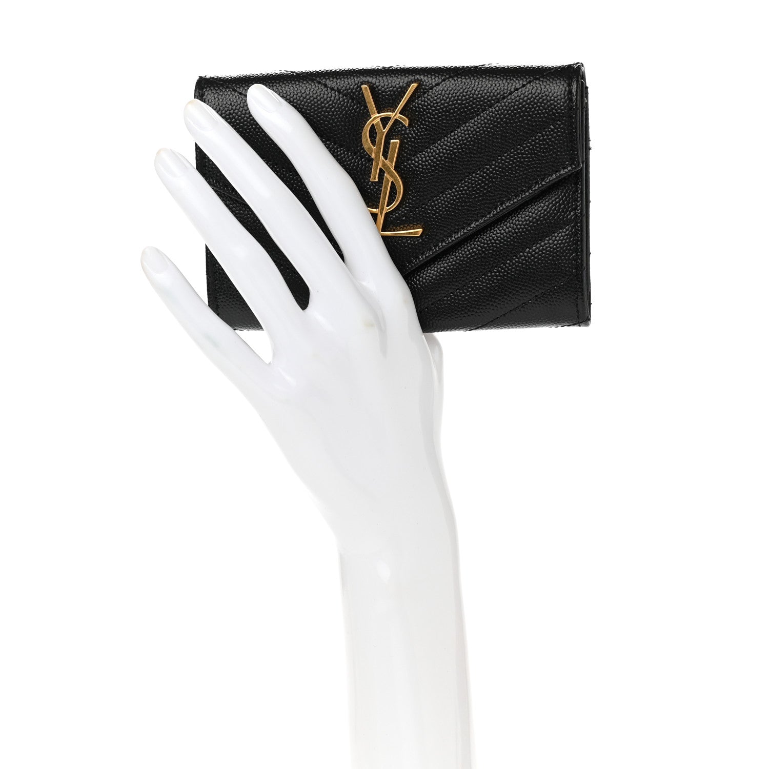 Saint Laurent Grain De Poudre Matelasse Chevron Small Monogram Envelope Wallet Black 2 of 8
