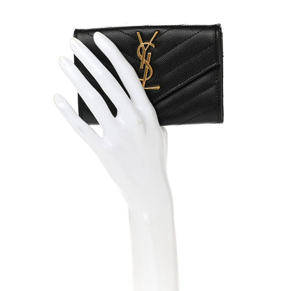 Saint Laurent Grain De Poudre Matelasse Chevron Small Monogram Envelope Wallet Black 2 of 8