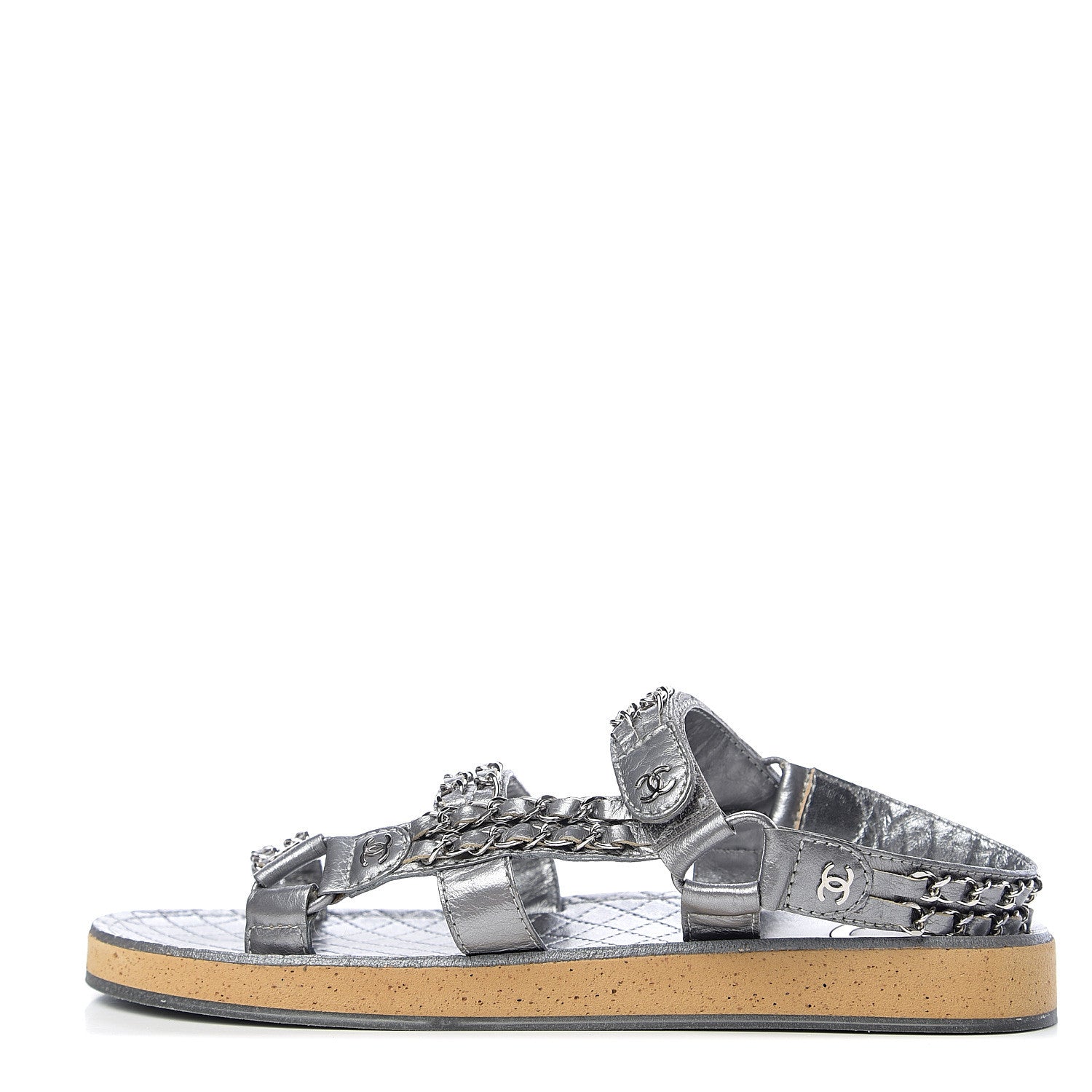 Chanel Metallic Calfskin Chain Flat Sandals 40 Silver 1 of 7