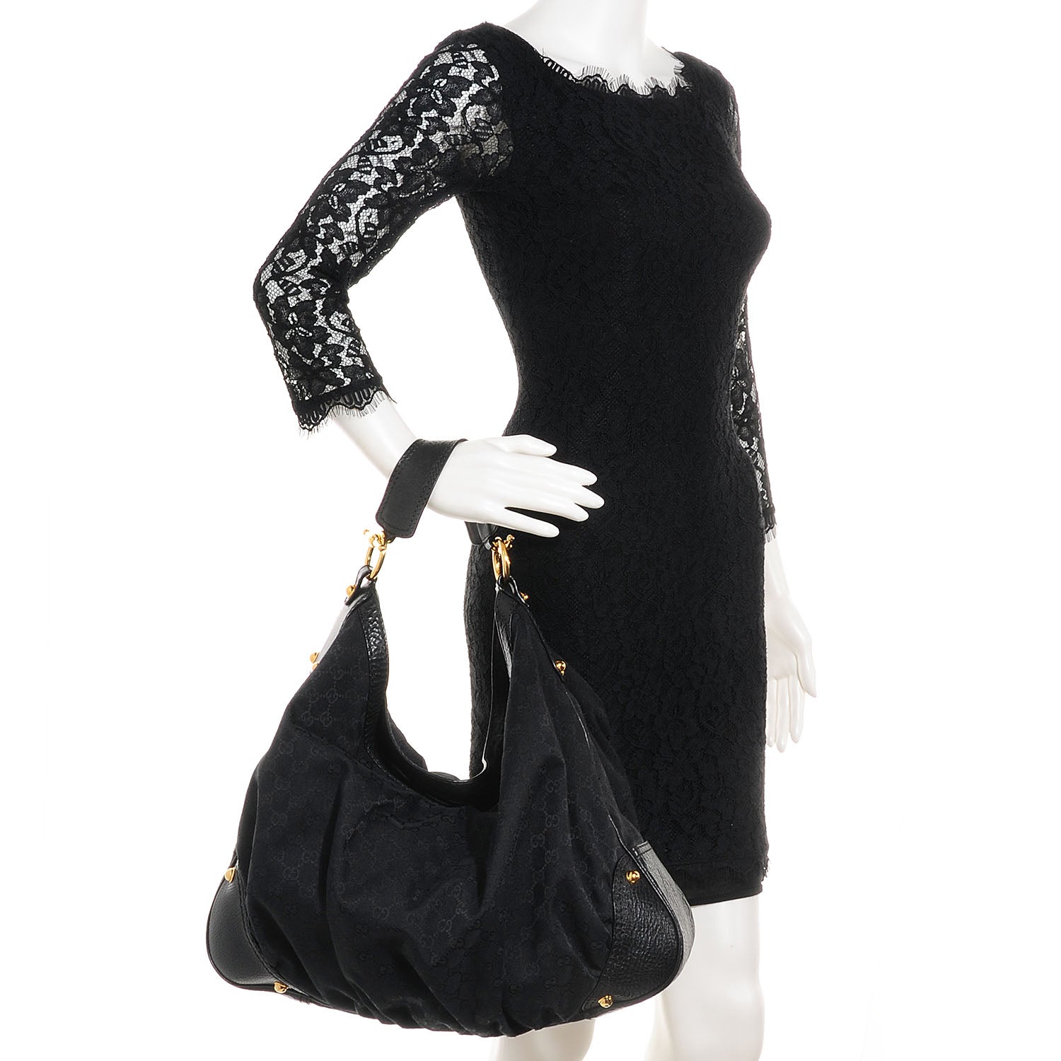 Gucci Monogram Large Jockey Hobo Black 2 of 7