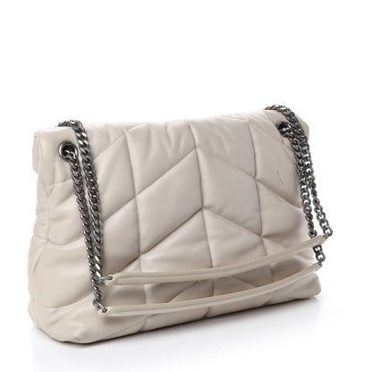 Saint Laurent Lambskin Quilted Medium Loulou Puffer Monogram Chain Satchel Crema Soft 3 of 15