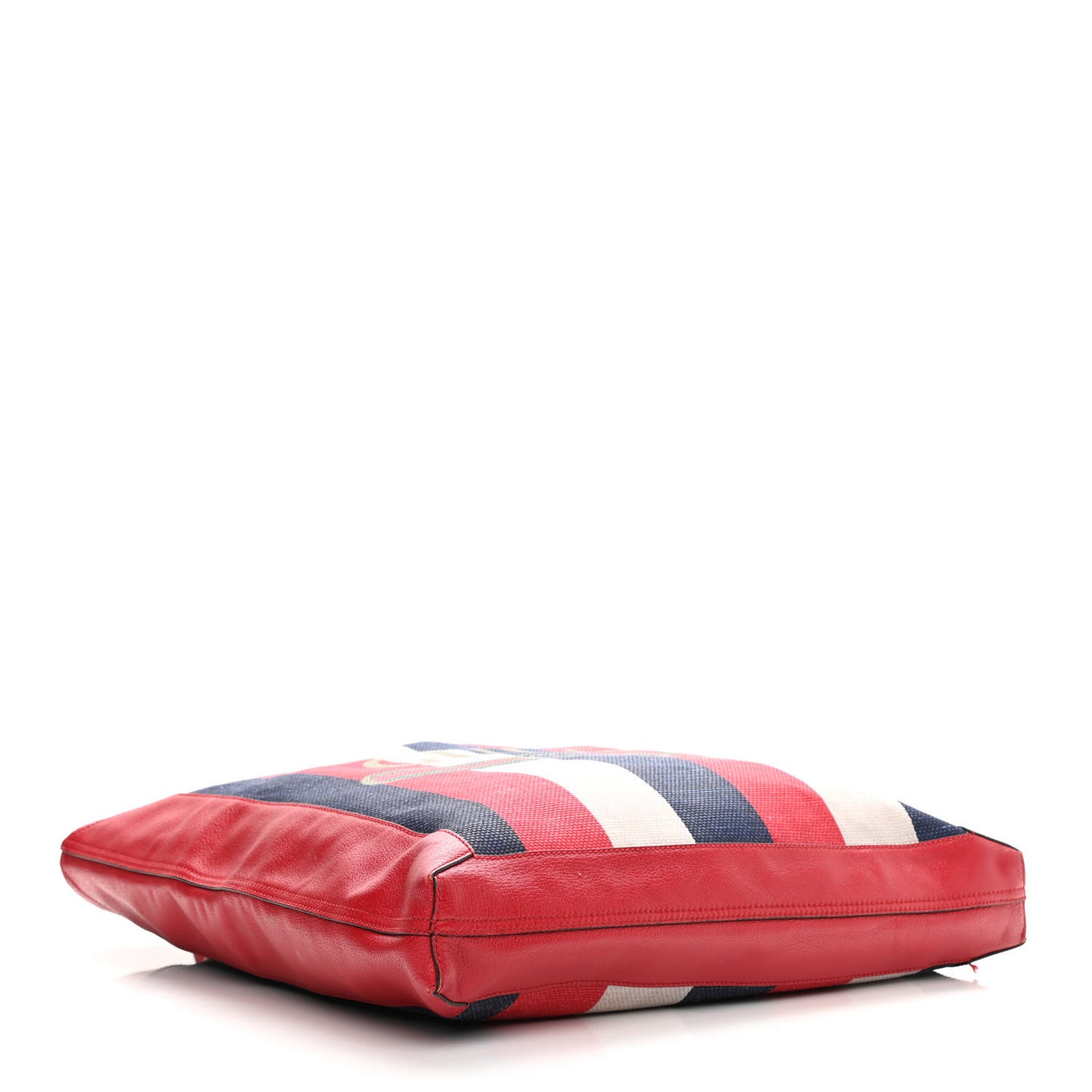 Canvas Calfskin Sylvie Stripe Logo Mens Tote Red White Blue