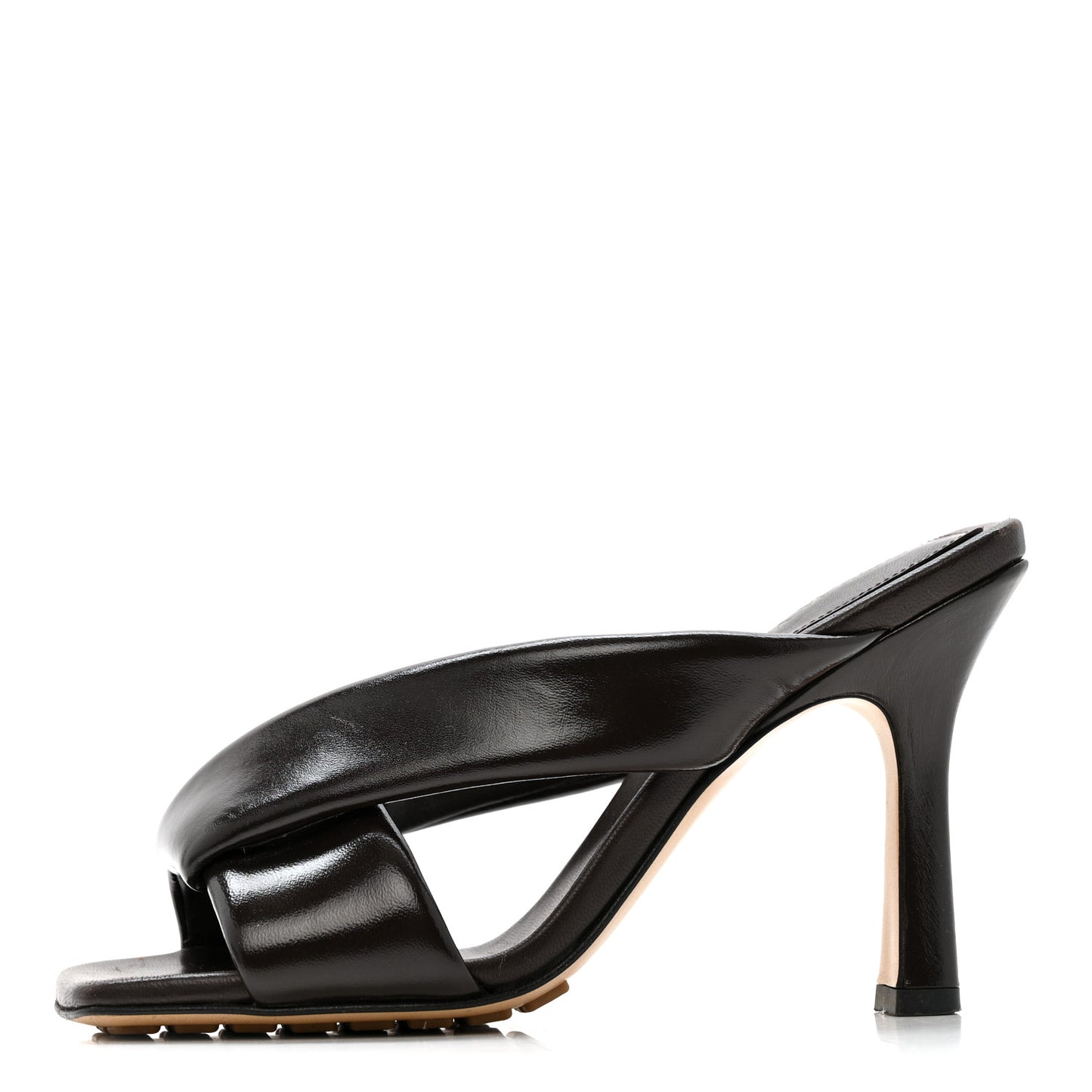 Shiny Calfskin Riva 90mm Mule Sandals 35 Fondant