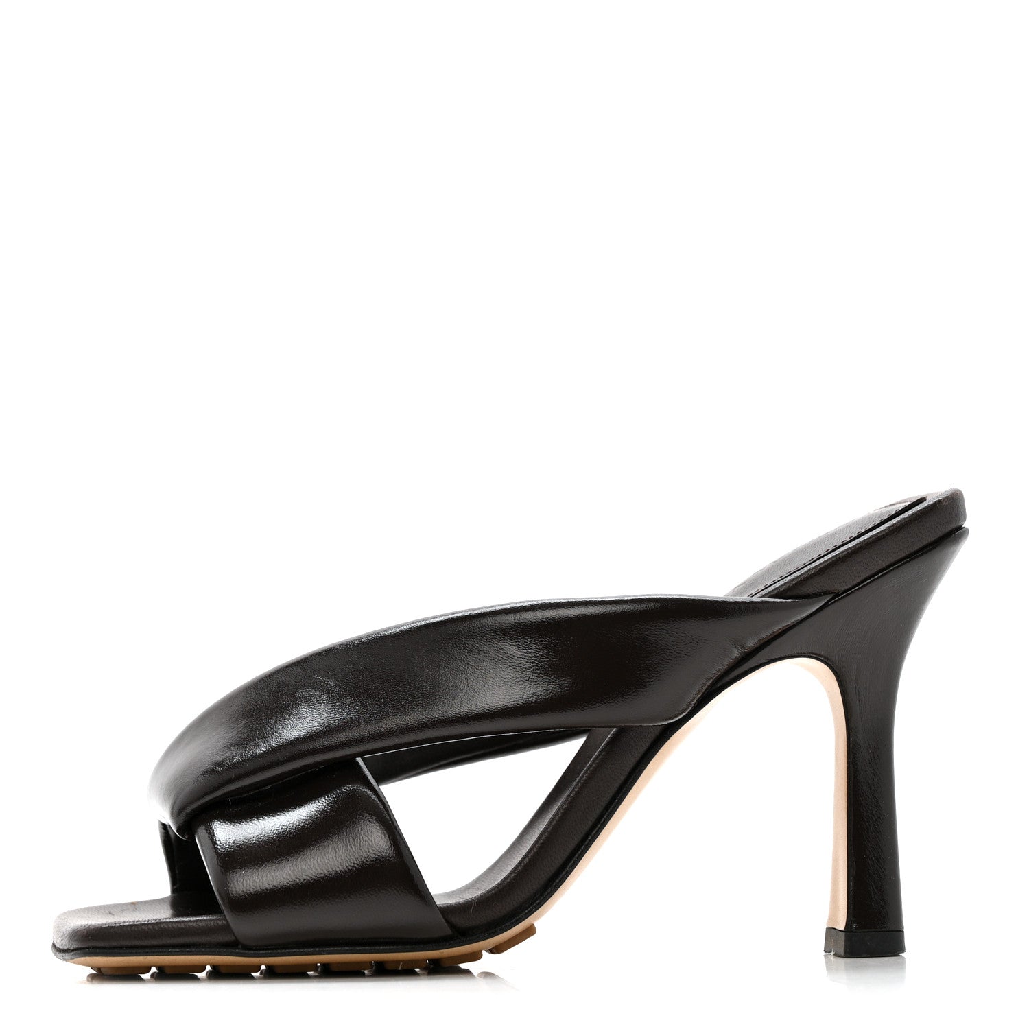 Bottega Veneta Shiny Calfskin Riva 90mm Mule Sandals 35 Fondant 1 of 12