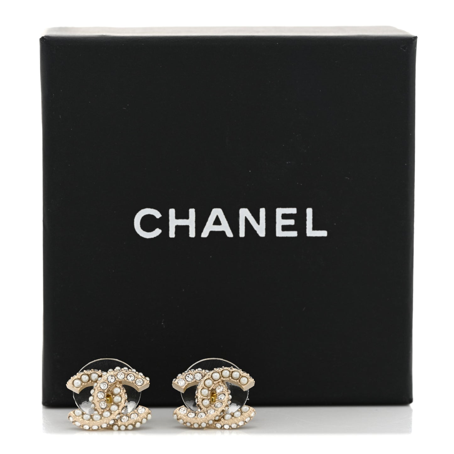 Crystal Pearl CC Earrings Gold