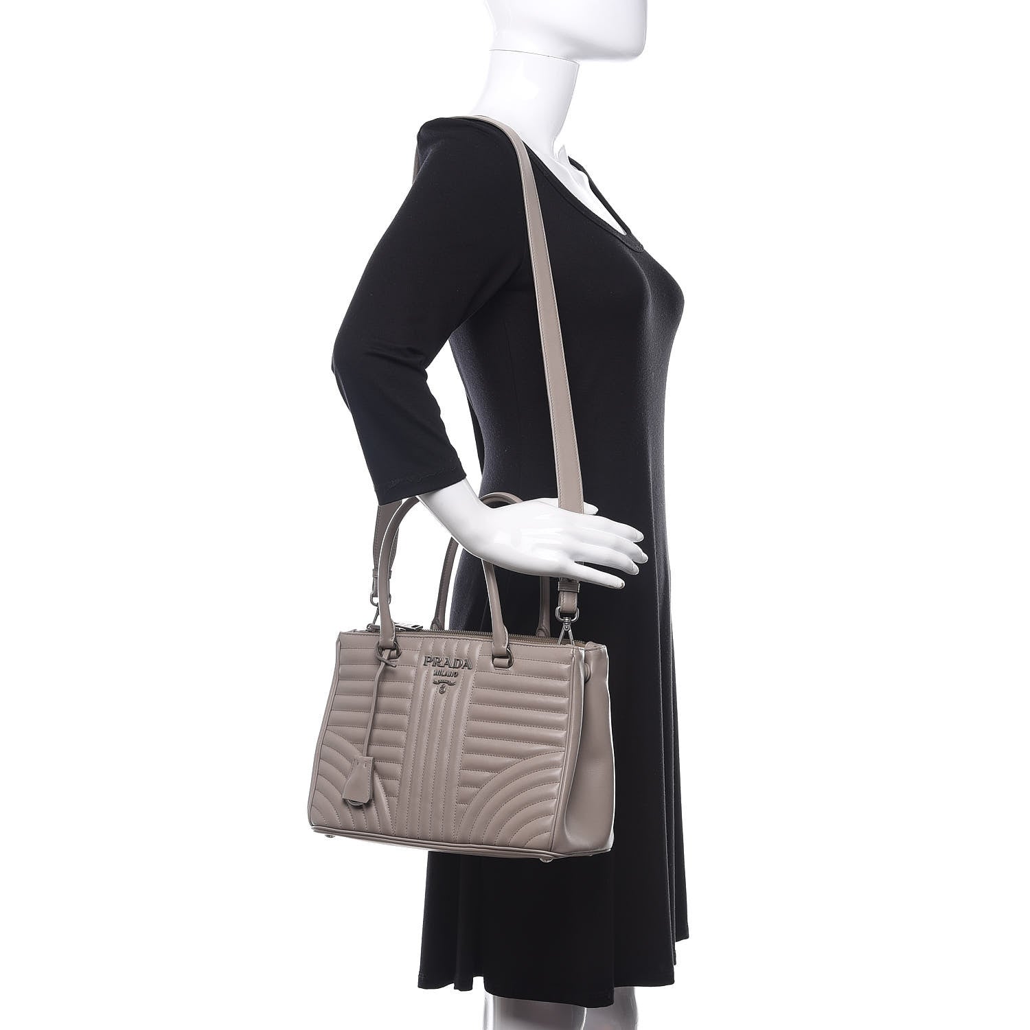 Prada Soft Calfskin Impunture Diagramme Double Zip Tote Pomice 2 of 10