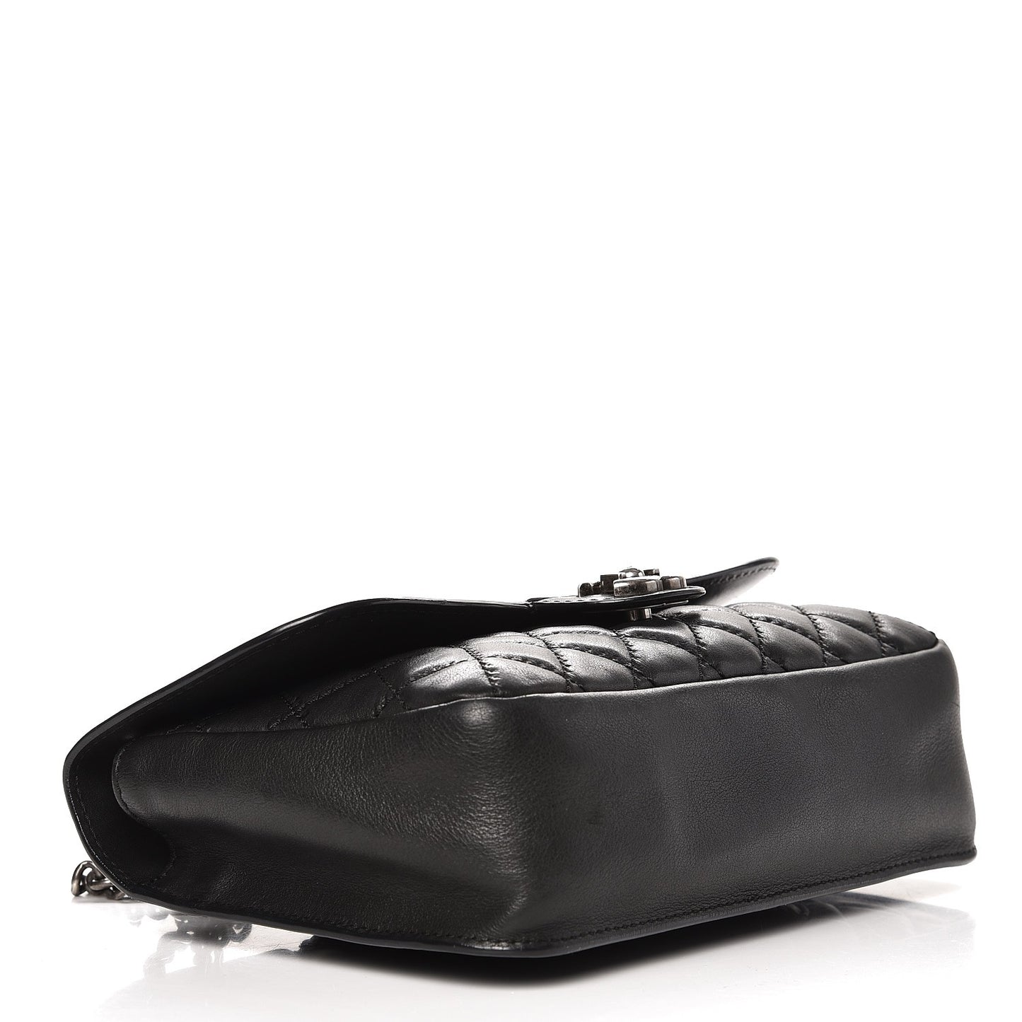 Calfskin Stitched Quilted Flap Black