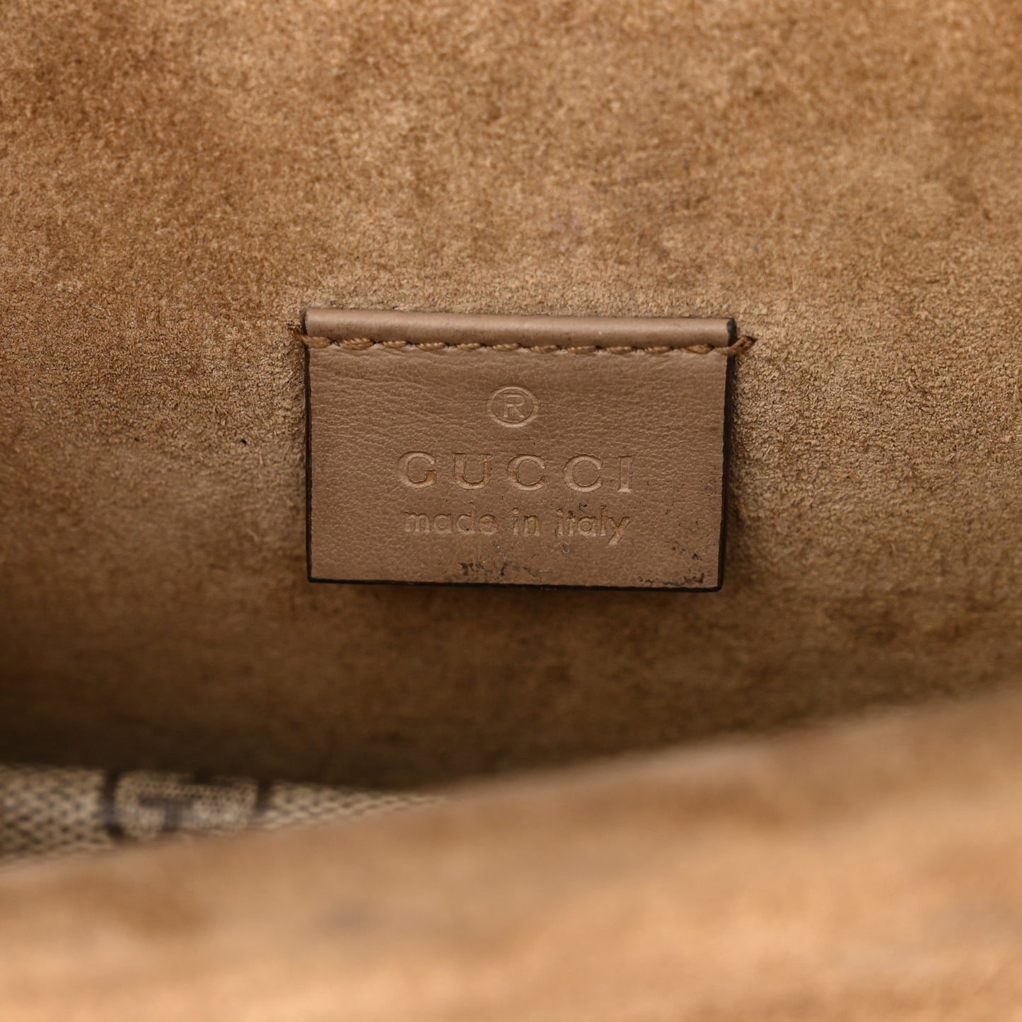 GG Supreme Monogram Suede Crystal Small Dionysus Shoulder Bag Beige Ebony Taupe
