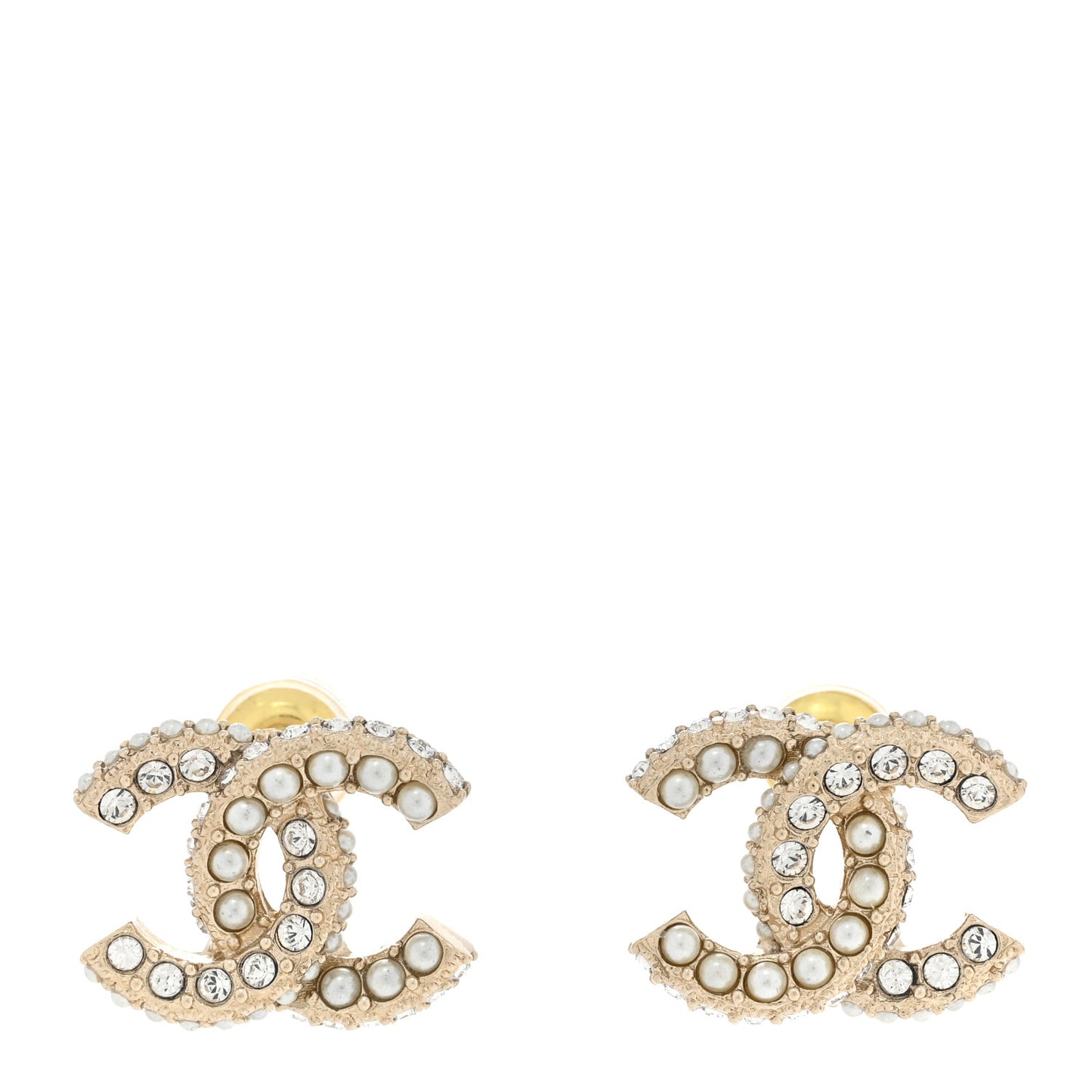 Crystal Pearl CC Earrings Gold
