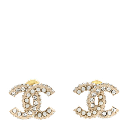 Chanel Crystal Pearl CC Earrings Gold 1 of 5