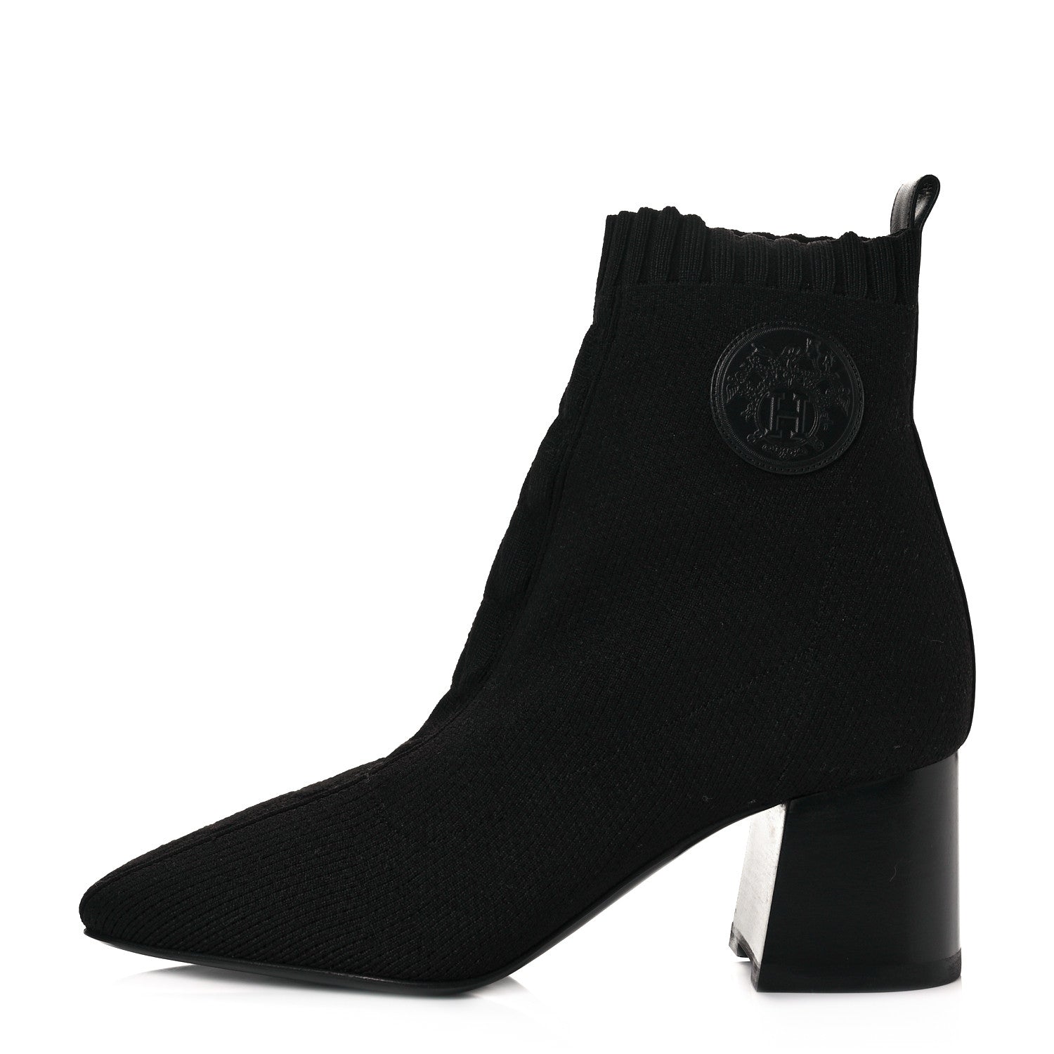 Hermes Knit Calfskin Volver Ankle Boots 37.5 Black 1 of 16