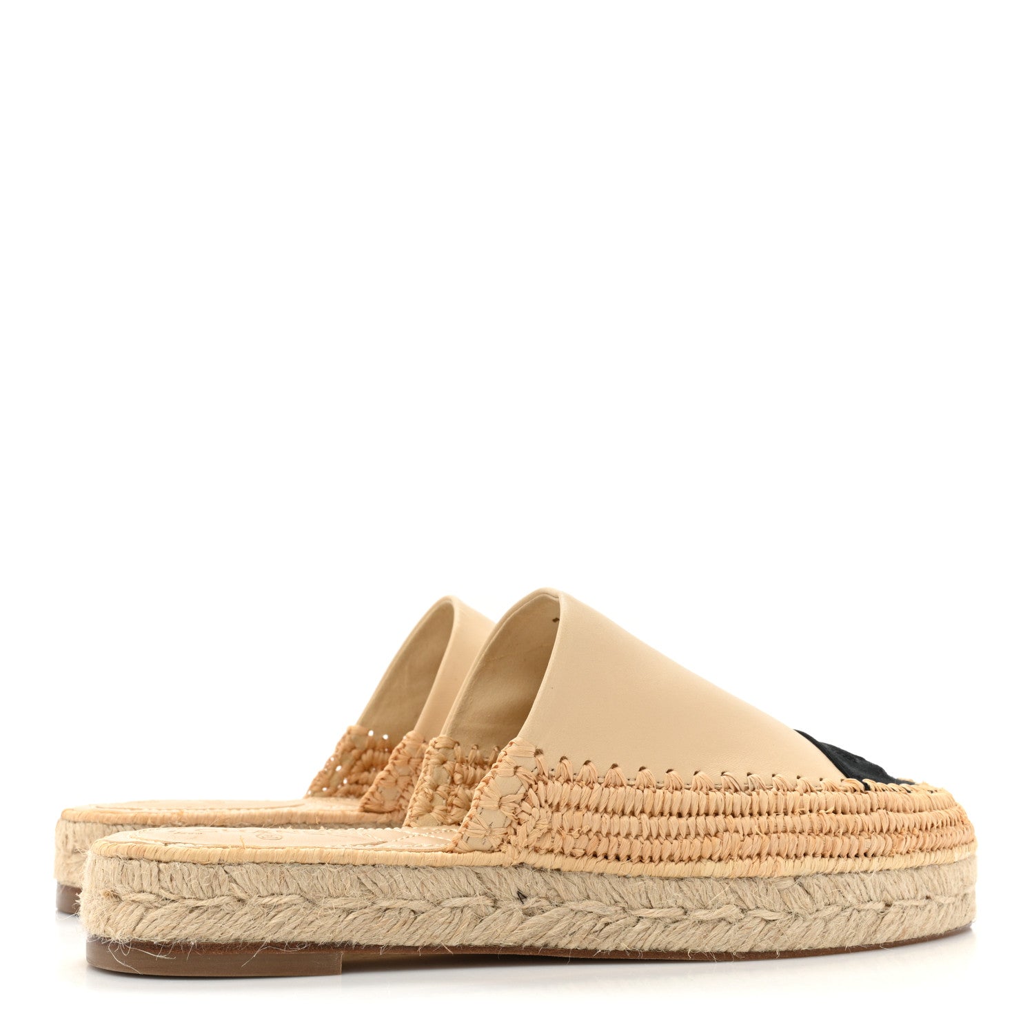 Chanel Lambskin Grosgrain CC Espadrille Mules 39 Beige Black 4 of 9