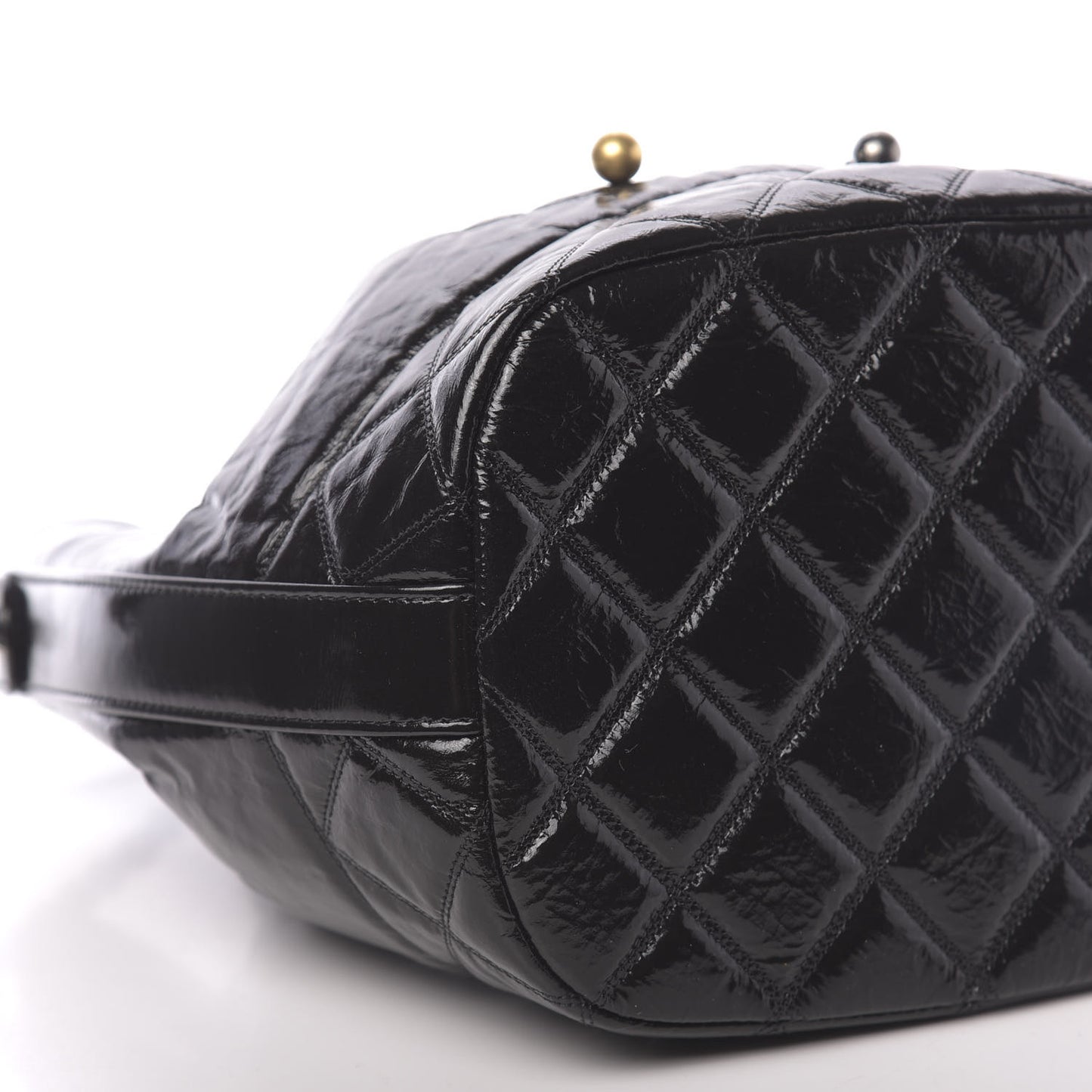 Shiny Aged Calfskin CC Chain Drawstring Bag Black