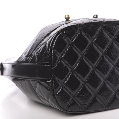Chanel Shiny Aged Calfskin CC Chain Drawstring Bag Black 9 of 11