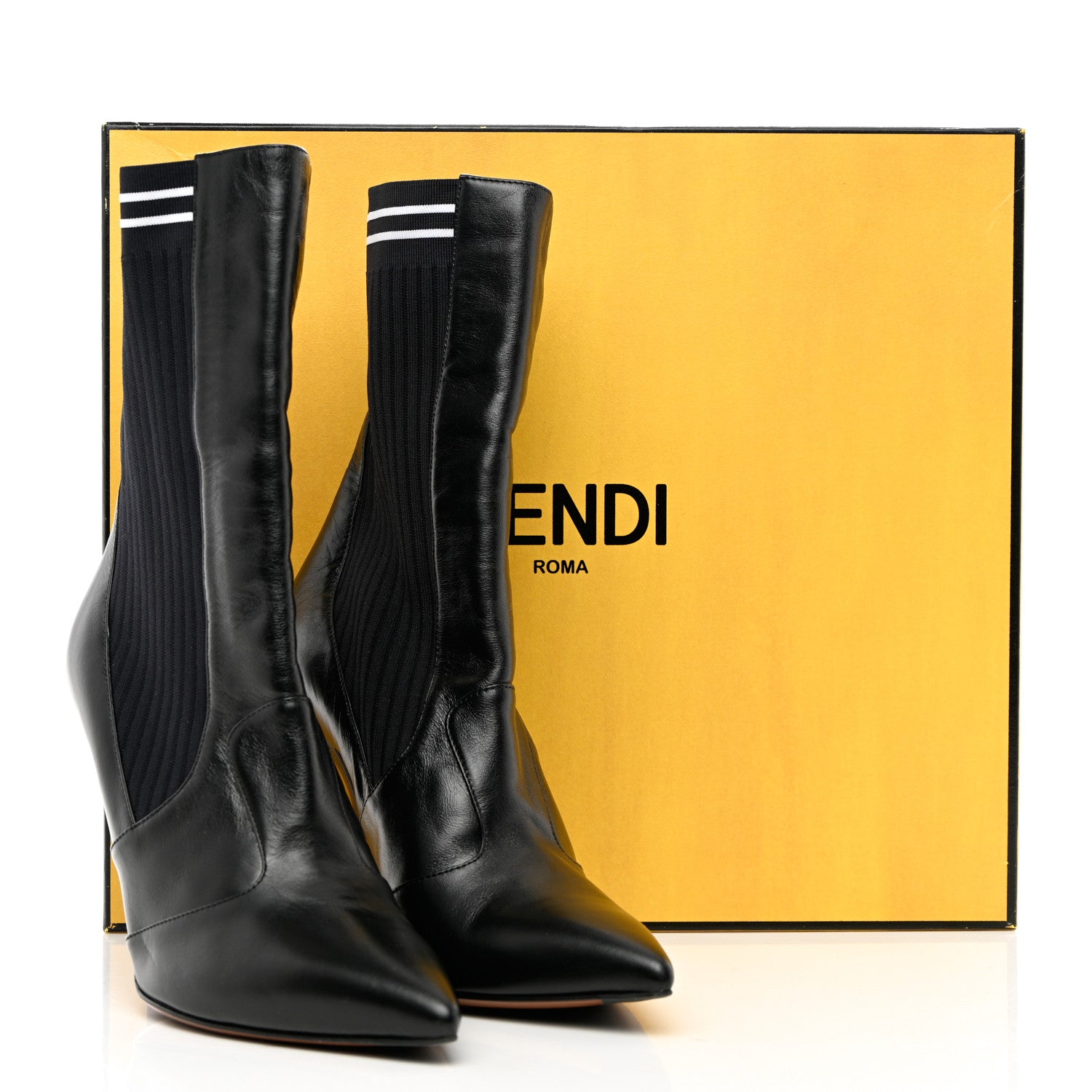 Fendi Vitello Lucido Stretch Fabric Striped Rockoko 105mm Sock Boots 39 Black 8 of 8