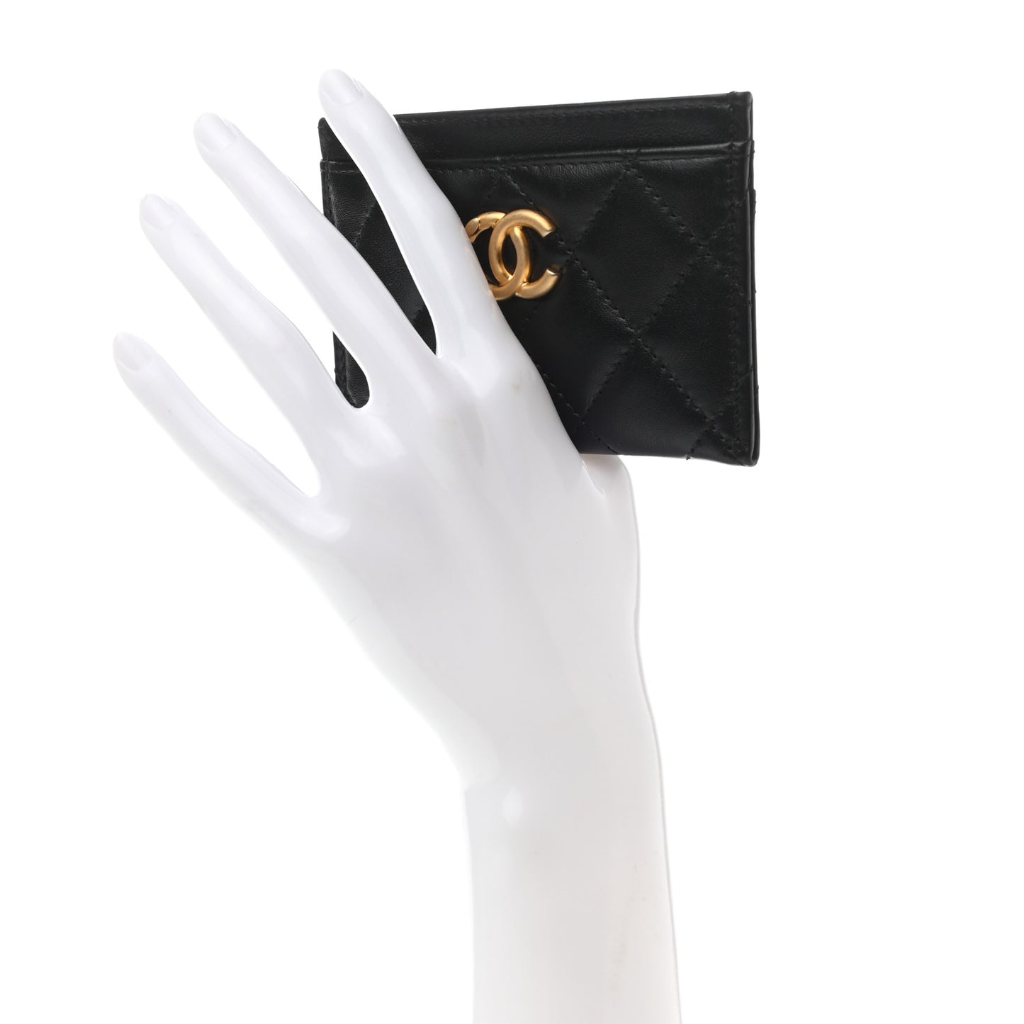 Lambskin Quilted Card Holder Black