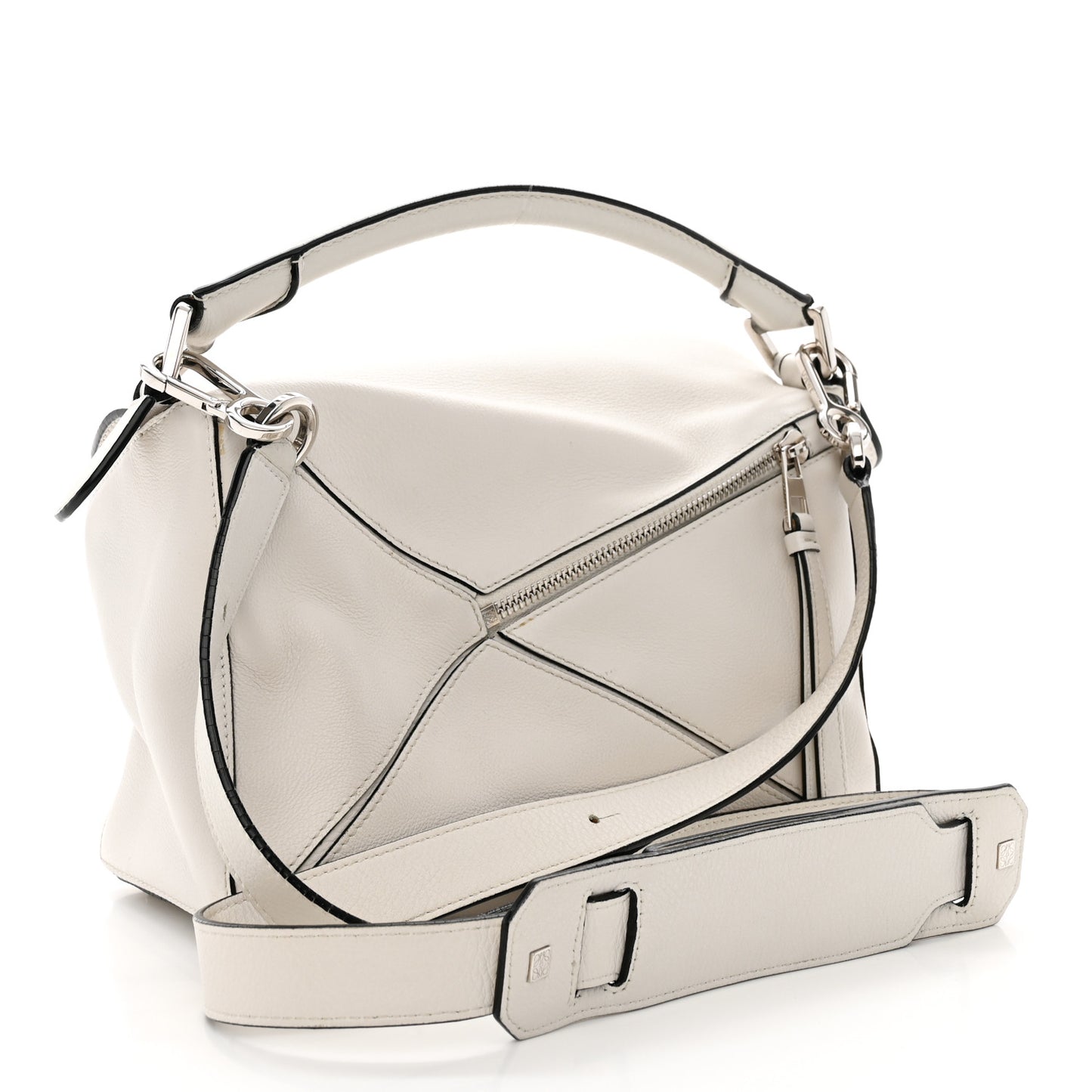 Grained Calfskin Small Puzzle Bag White