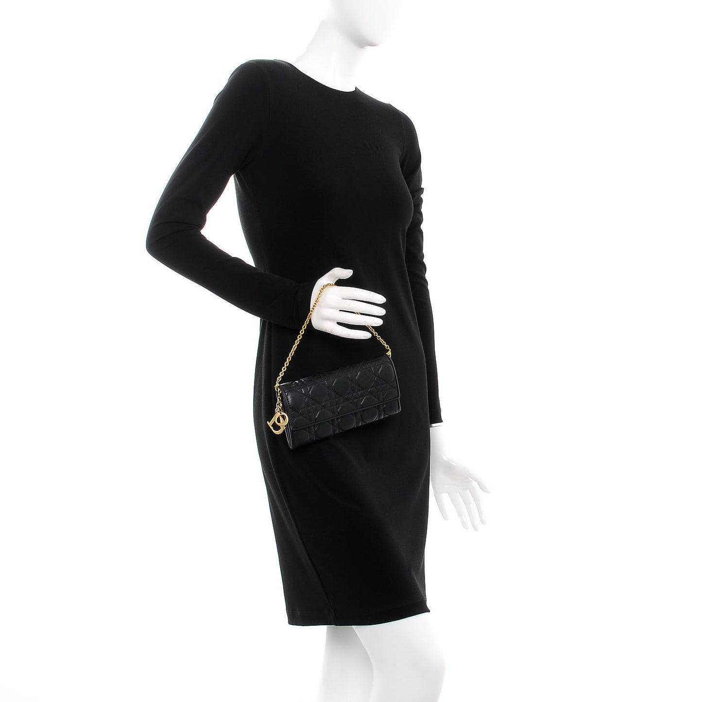 Lambskin Cannage Lady Dior Rendezvous Wallet On Chain Black