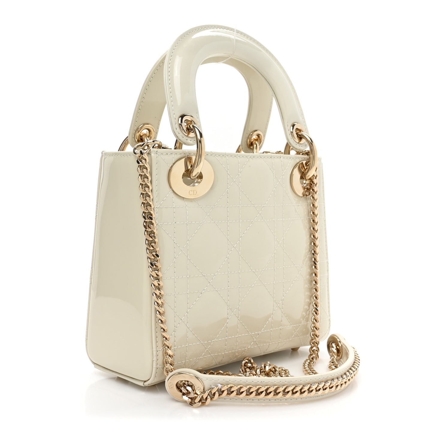 Patent Cannage Mini Lady Dior Latte