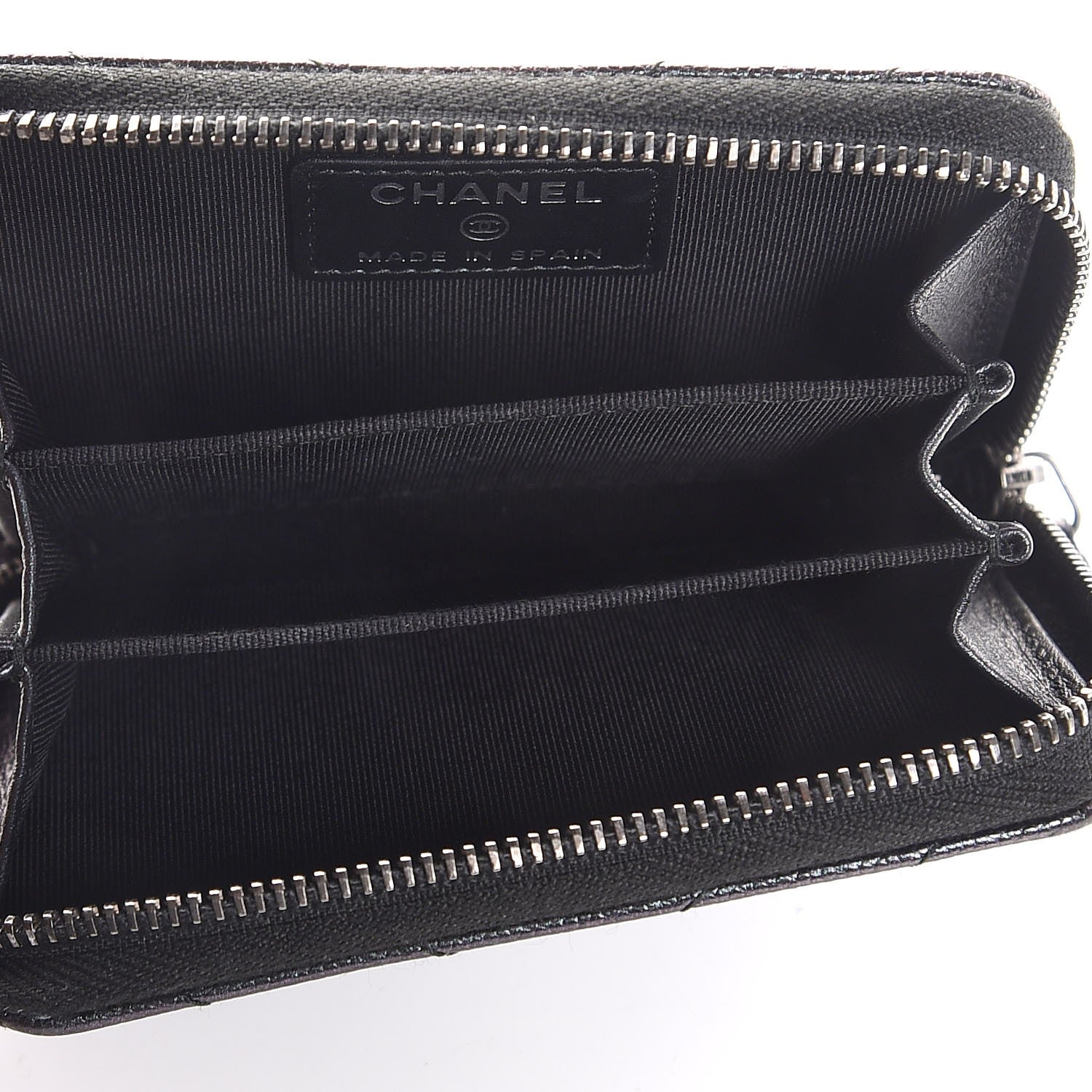 Chanel Iridescent Caviar Chevron Quilted Zip Around Coin Purse Black 5 of 8