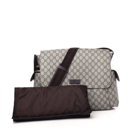 Gucci GG Supreme Monogram Selleria Calfskin Messenger Diaper Bag Beige Ebony Cocoa Dark Chocolate 2 of 10