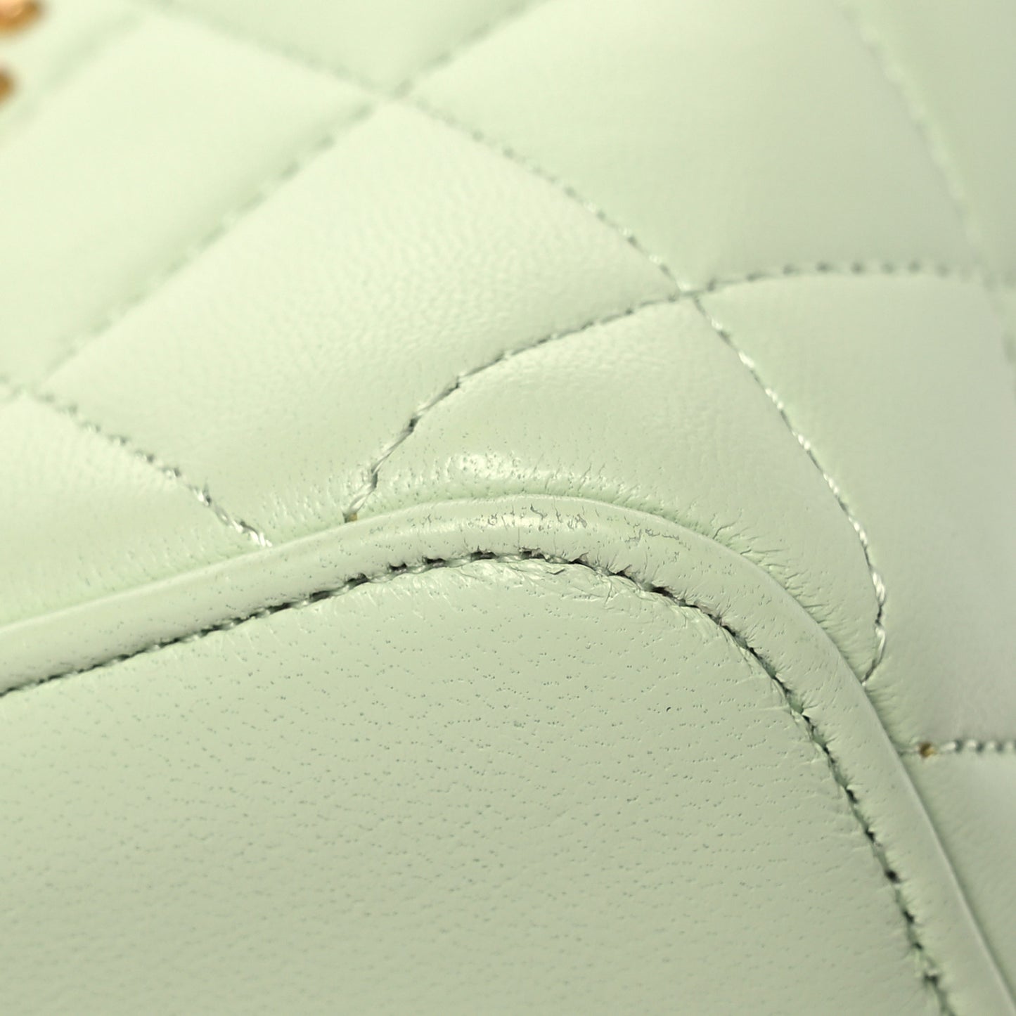 Lambskin Quilted Pearl Crush Mini Vanity Case With Chain Light Green