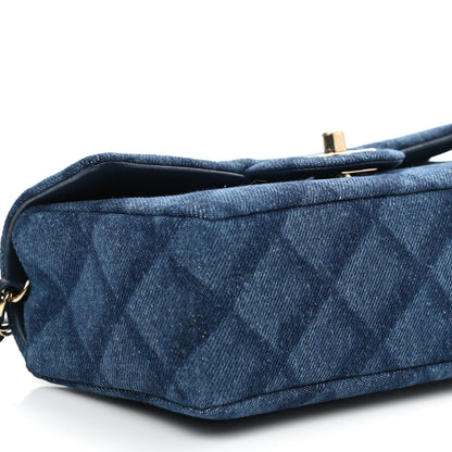 Chanel Printed Denim Quilted Mini Rectangular Flap Dark Blue 8 of 9