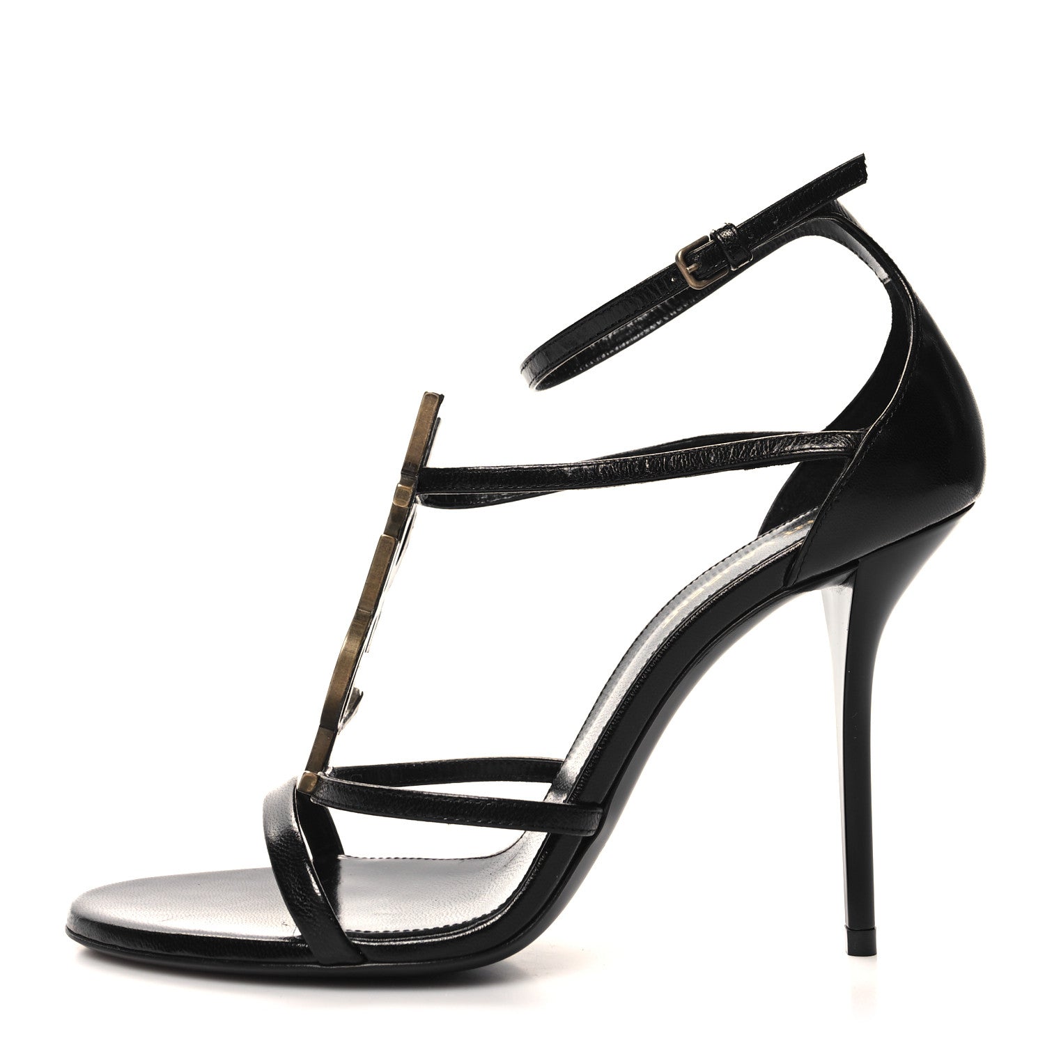 Saint Laurent Calfskin Cassandra 100 Ankle Strap Sandals 38.5 Black 1 of 8