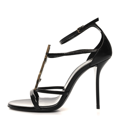 Saint Laurent Calfskin Cassandra 100 Ankle Strap Sandals 38.5 Black 1 of 8