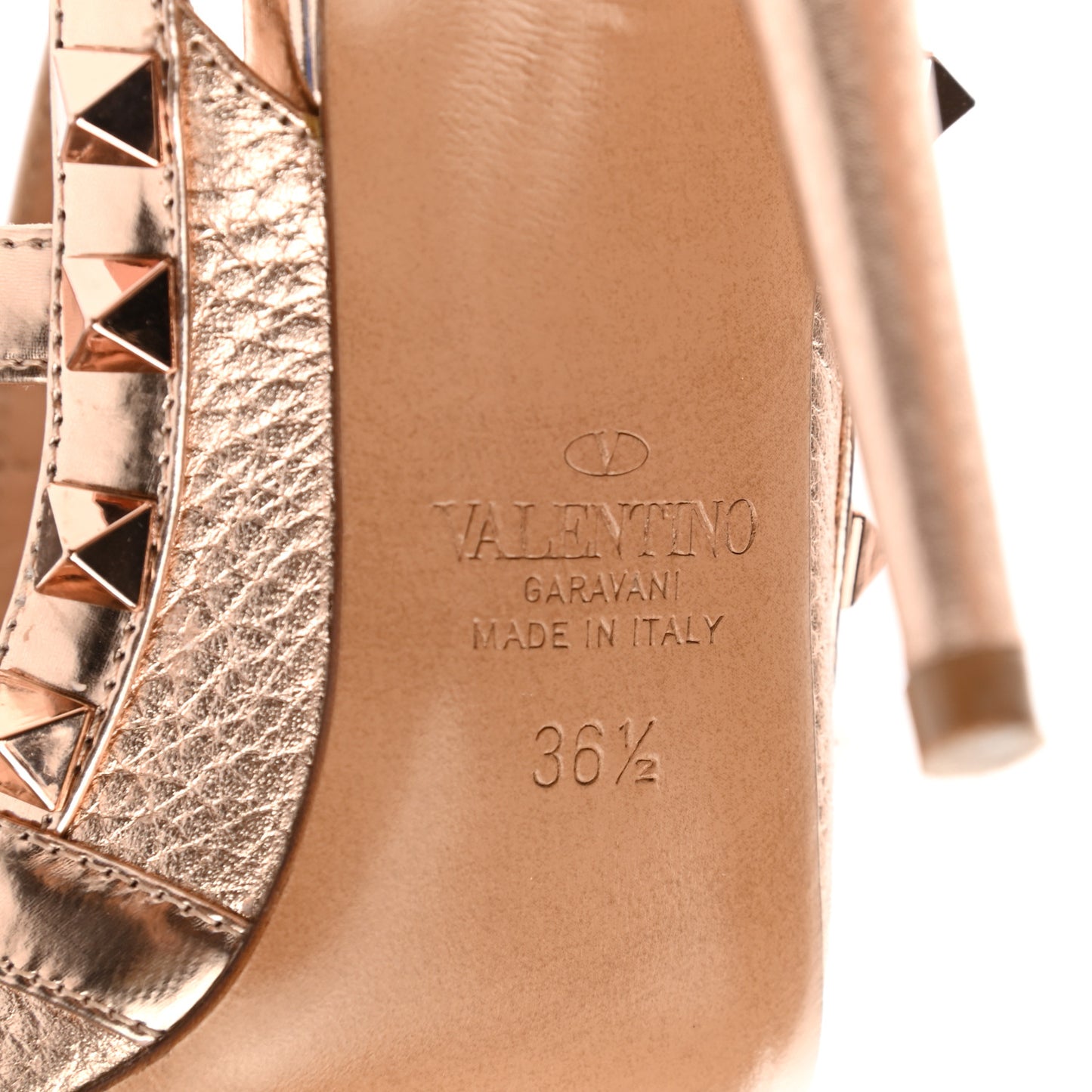 Metallic Pebbled Calfskin Rockstud Ankle Strap 100mm Pumps 36.5 Rame