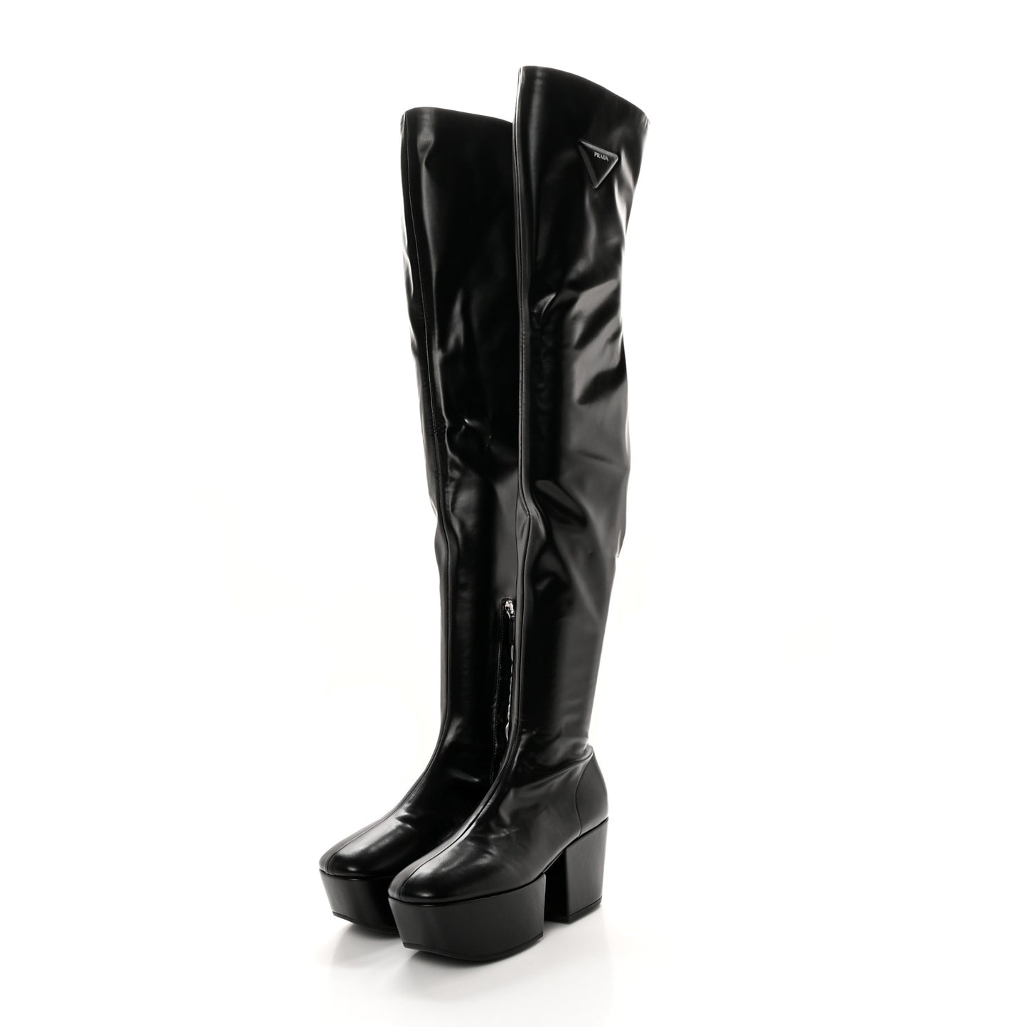 Nappa Tech Logo Over the Knee 70mm Platform Boots 36 Black