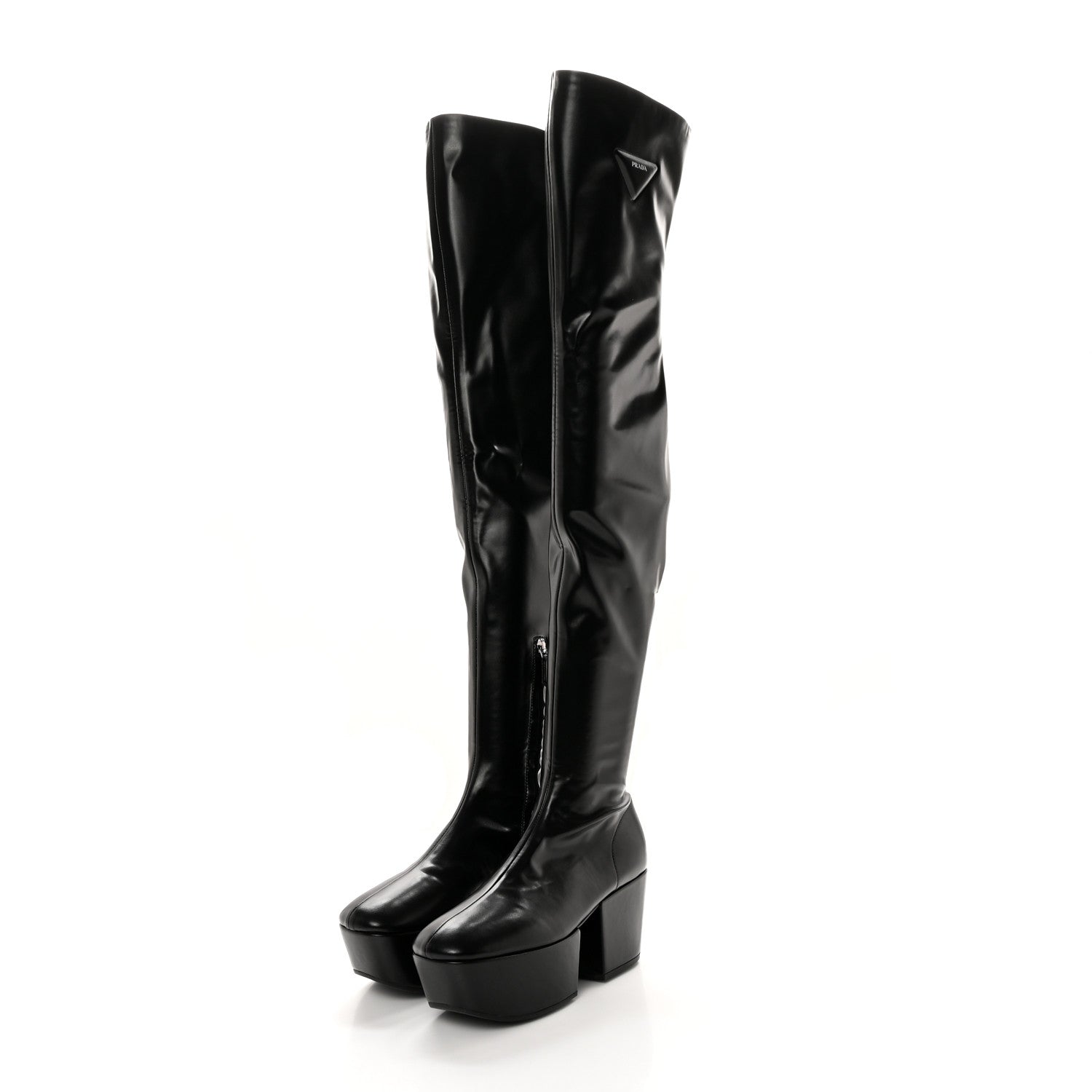 Prada Nappa Tech Logo Over the Knee 70mm Platform Boots 36 Black 3 of 11