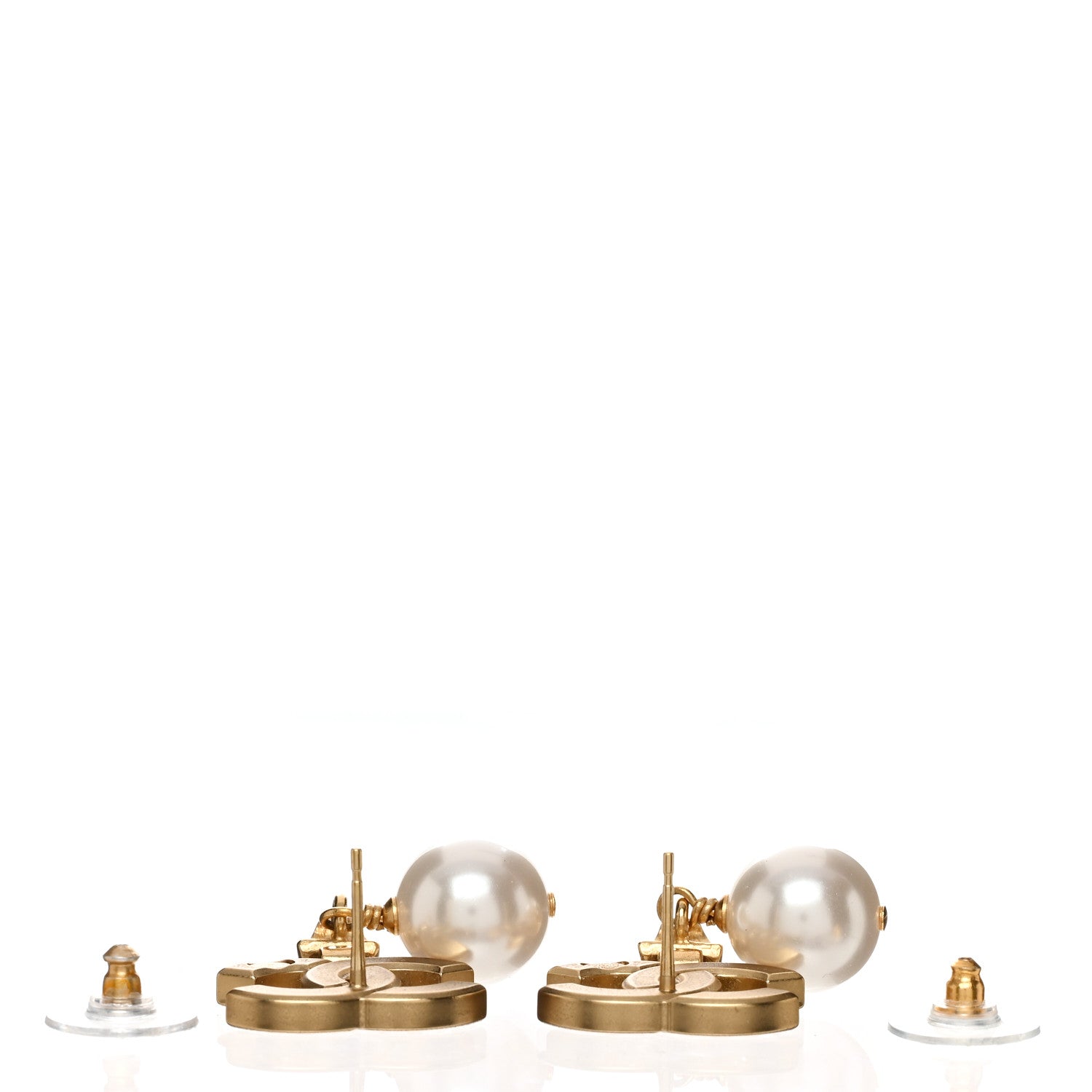Chanel Pearl Crystal CC Drop Earrings Gold 3 of 5