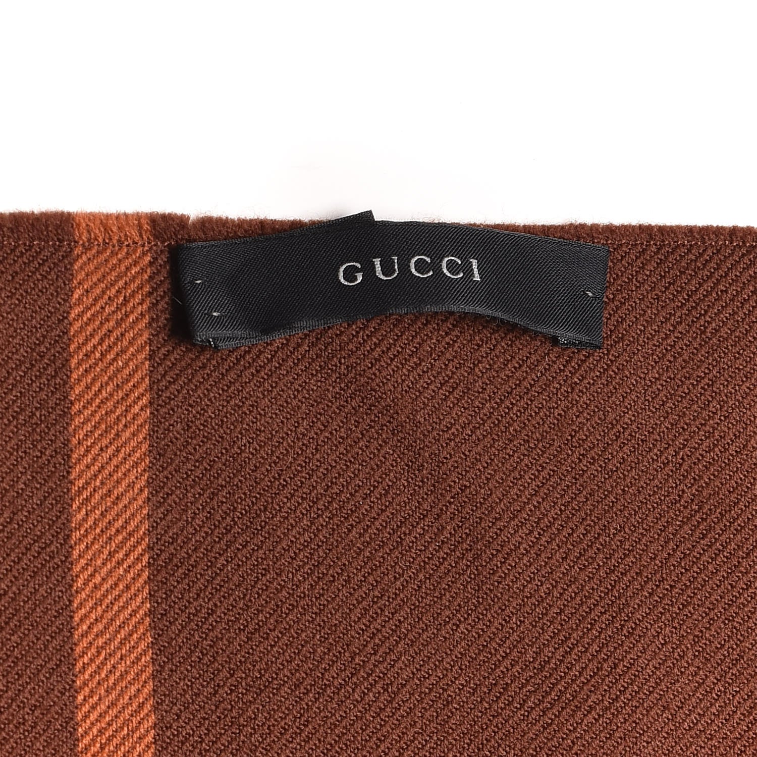 Gucci Wool Monogram Fringe Scarf Dark Orange Brown 4 of 5