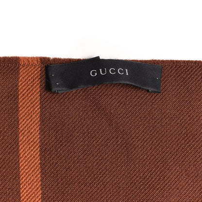 Gucci Wool Monogram Fringe Scarf Dark Orange Brown 4 of 5